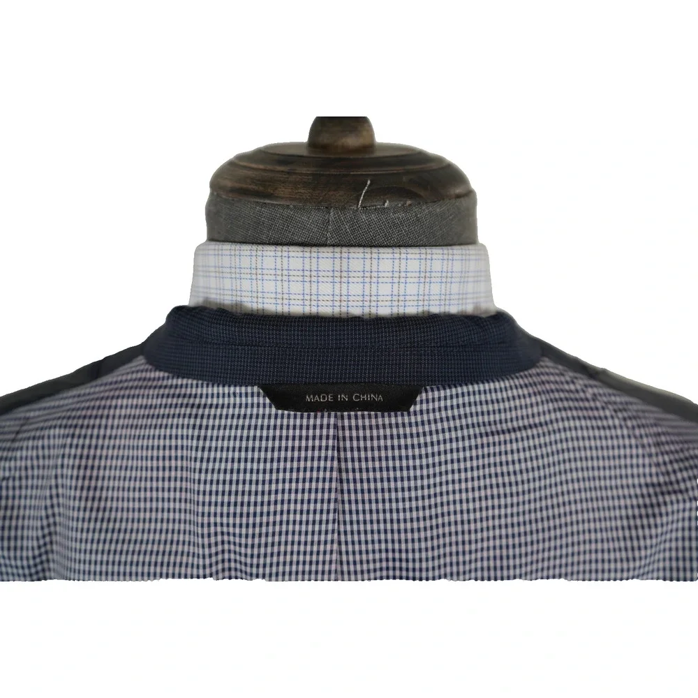 Banana Republic Tailored Fit Suit Jacket Mens 40R Navy Blue 100% Wool Check